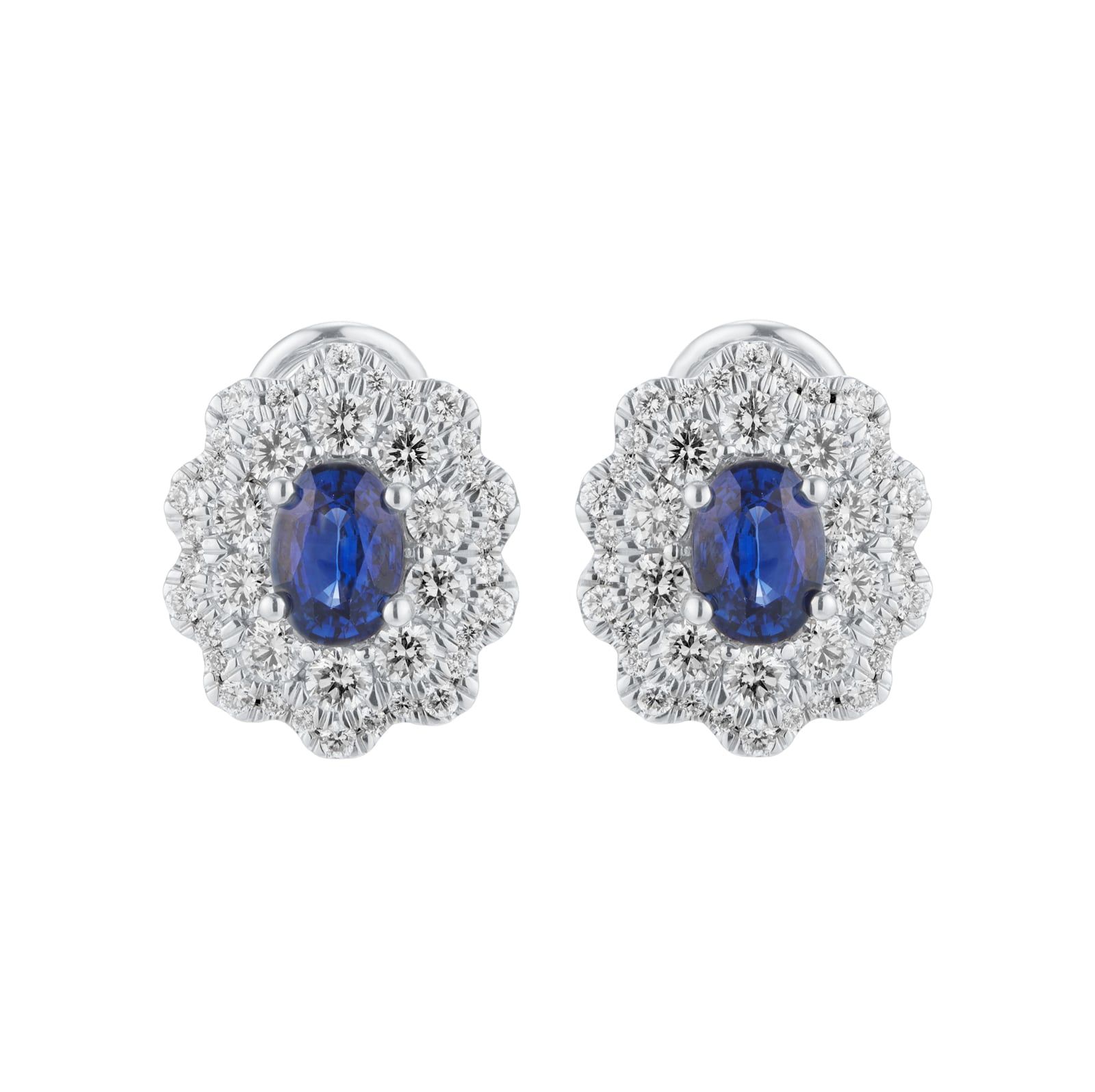 Mappin & Webb Diamond Halo Oval Sapphire Earrings