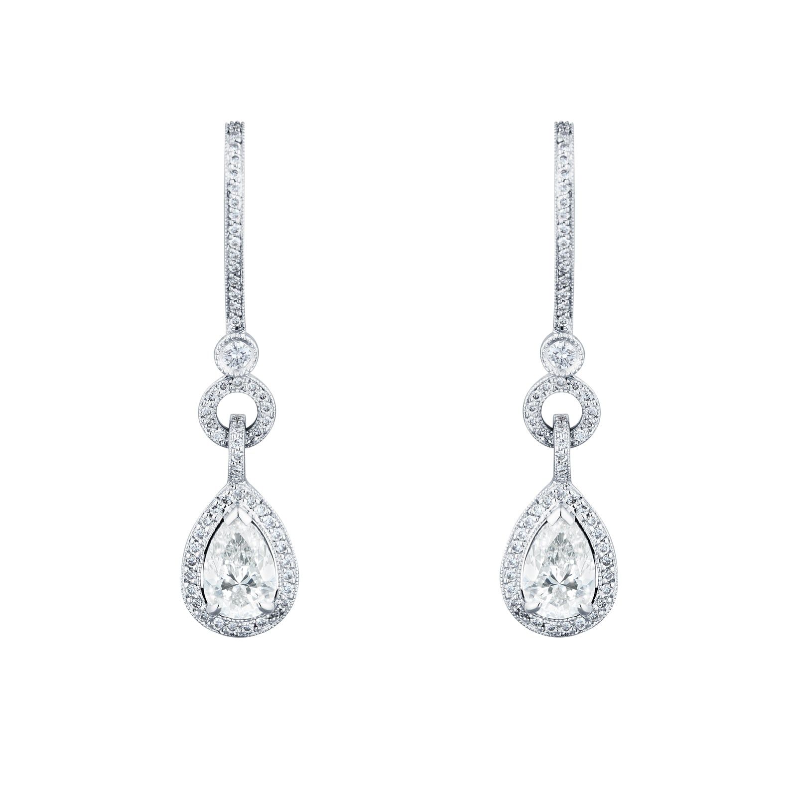 Mappin & Webb 2.62ct Pear Cut Diamond Halo Drop Earrings