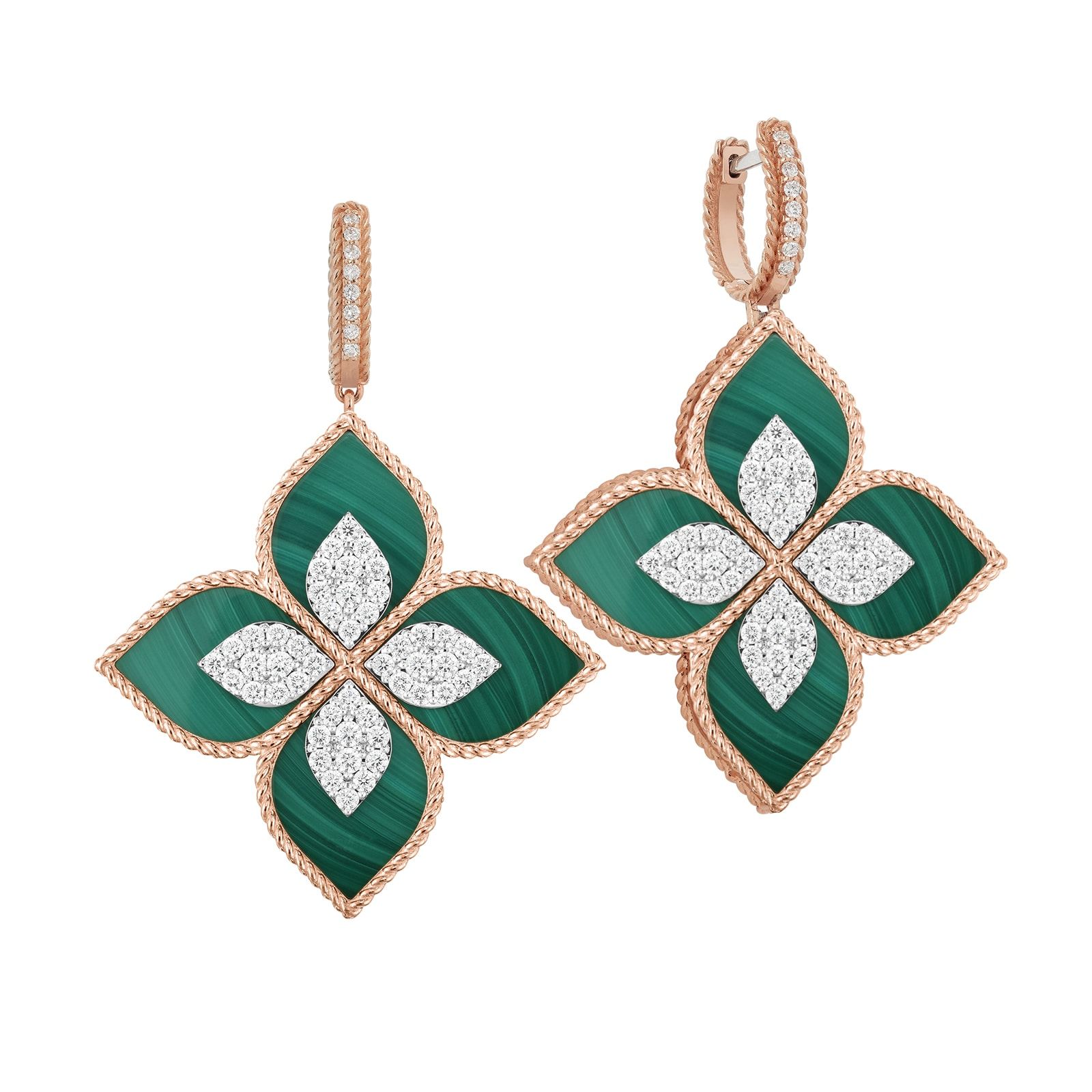 Roberto Coin Princess Flower Malachite Diamond Drop Earrings