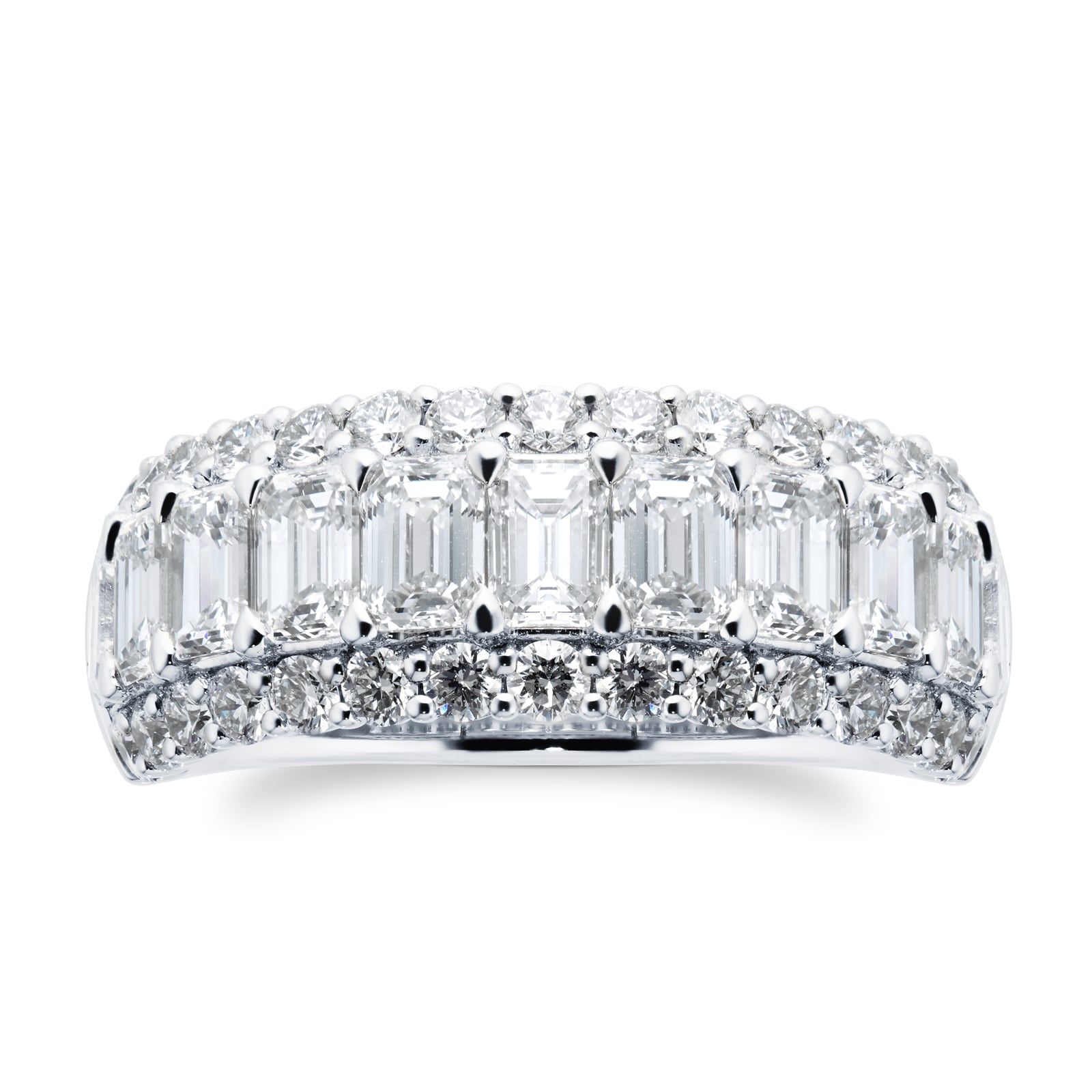 Platinum 3.58ct Emerald Cut Multi Row Diamond Ring