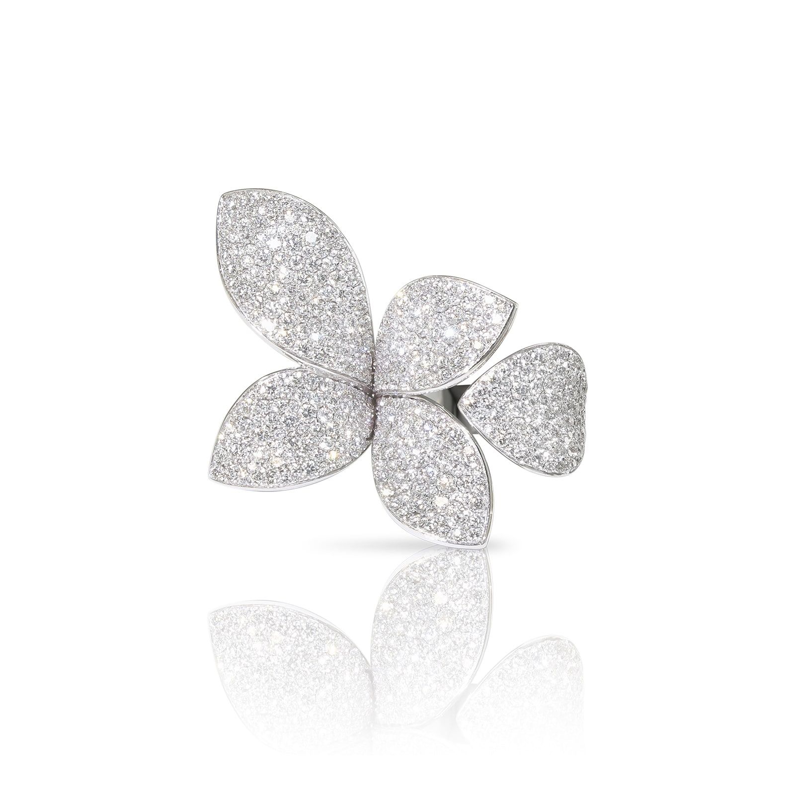 Giardini Segreti Five Leaves Ring in 18ct White Gold with Diamonds