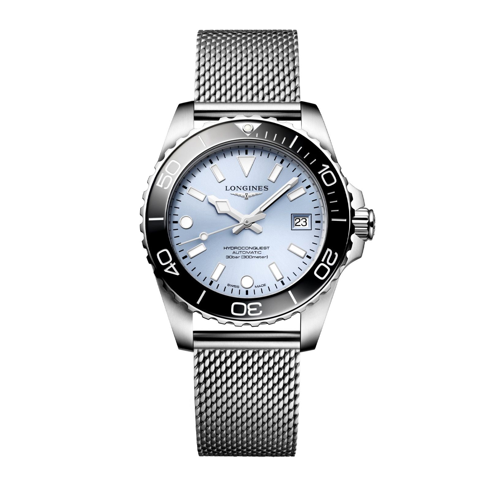 Longines Hydro Conquest 39mm Mens Watch Ice Blue Mesh