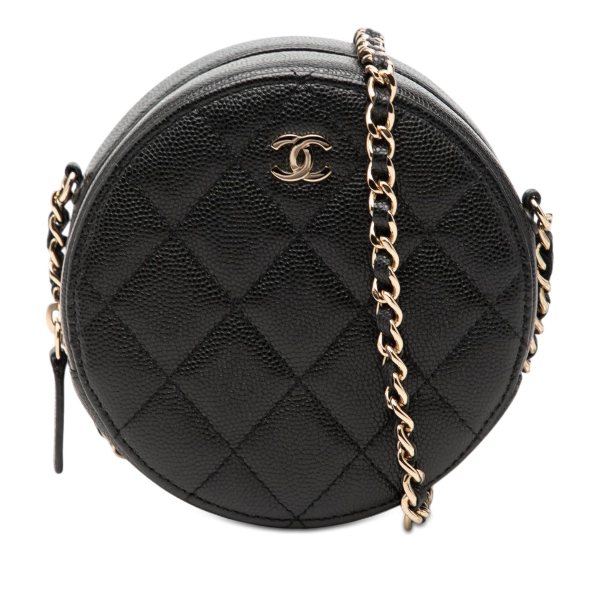 Chanel Cc Quilted Caviar Round Clutch With Chain