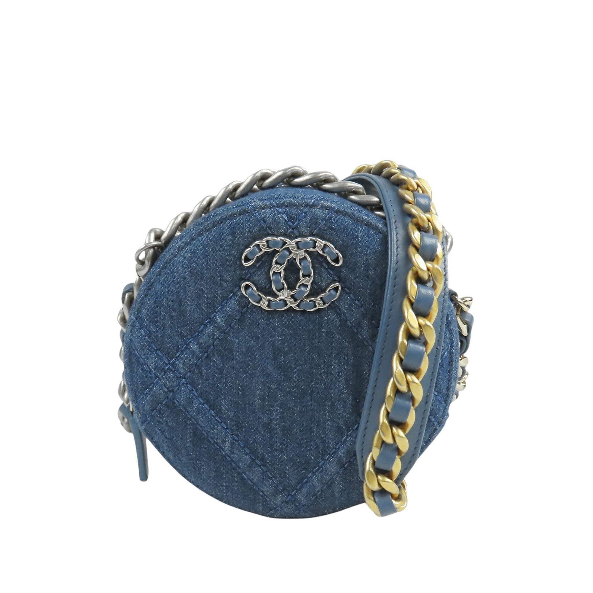 Chanel Denim 19 Round Clutch With Chain
