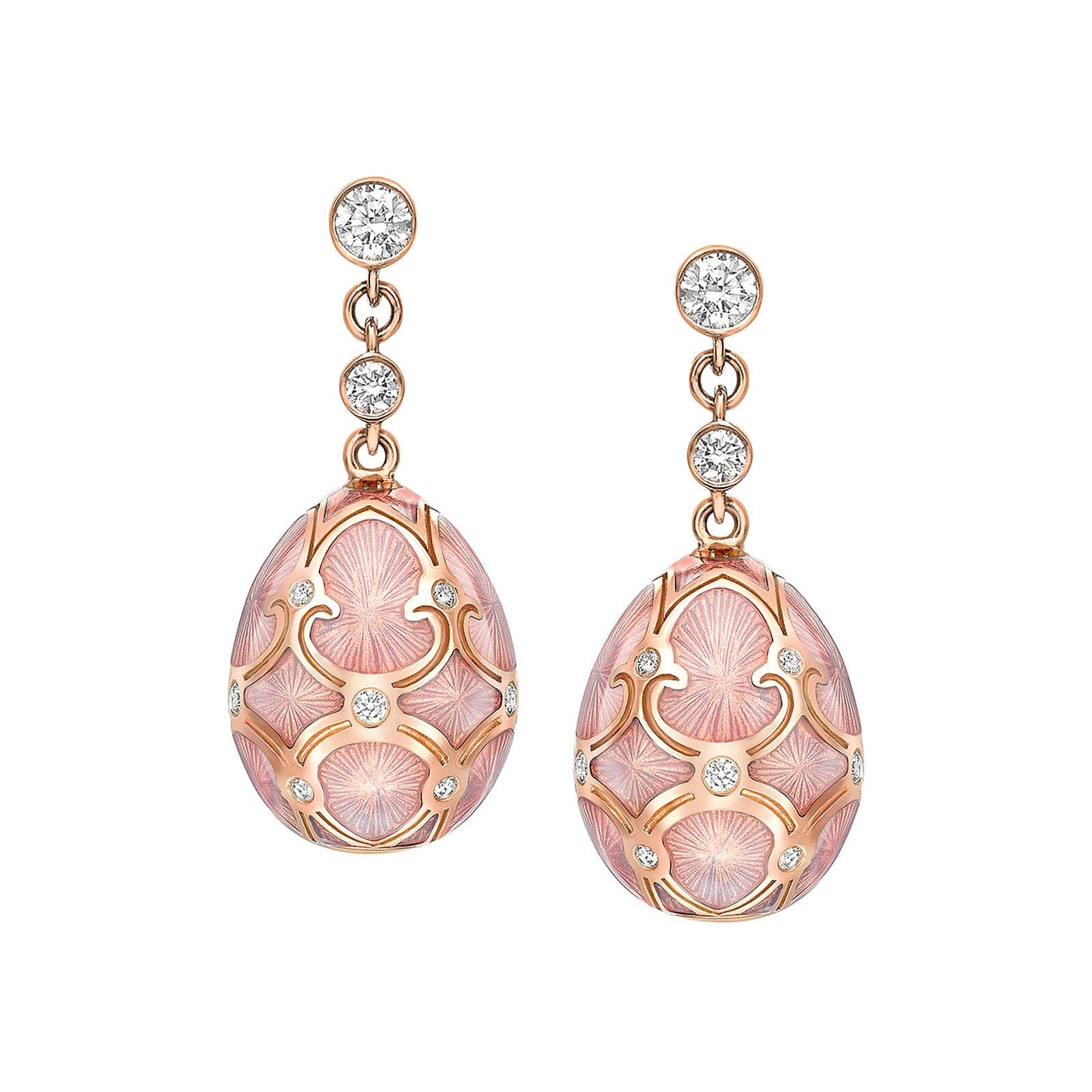 Heritage Rose Gold Diamond & Pink Enamel Egg Drop Earrings