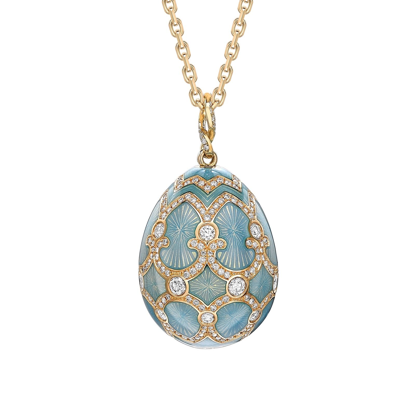 Heritage Yellow Gold Diamond & Turquiose Enamel Grande Egg Pendant