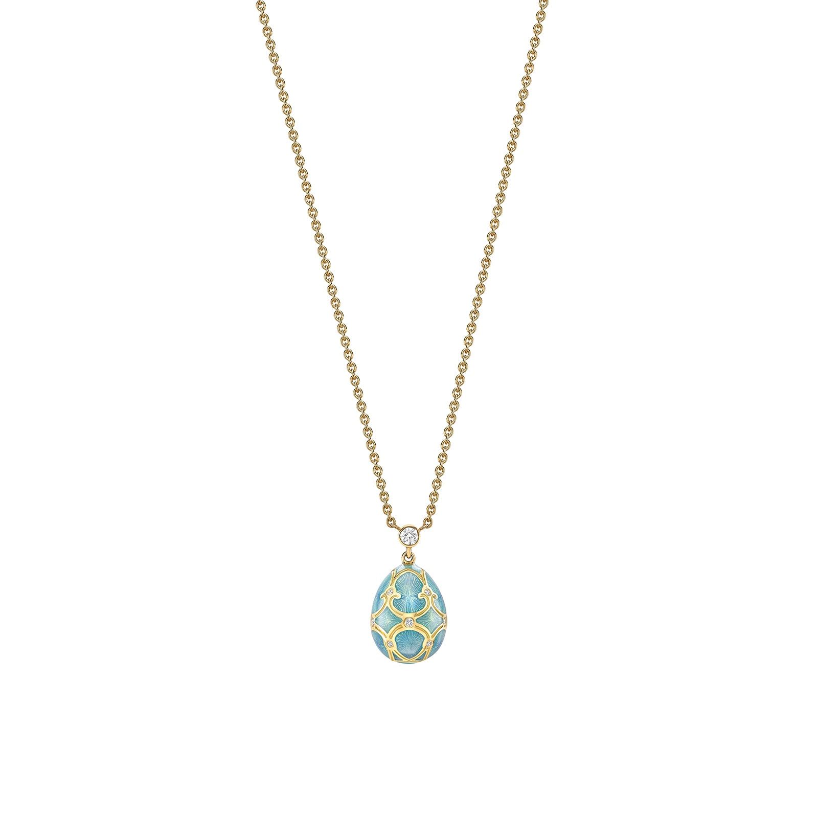 Heritage Yellow Gold Diamond & Turquoise Enamel Petite Egg Pendant