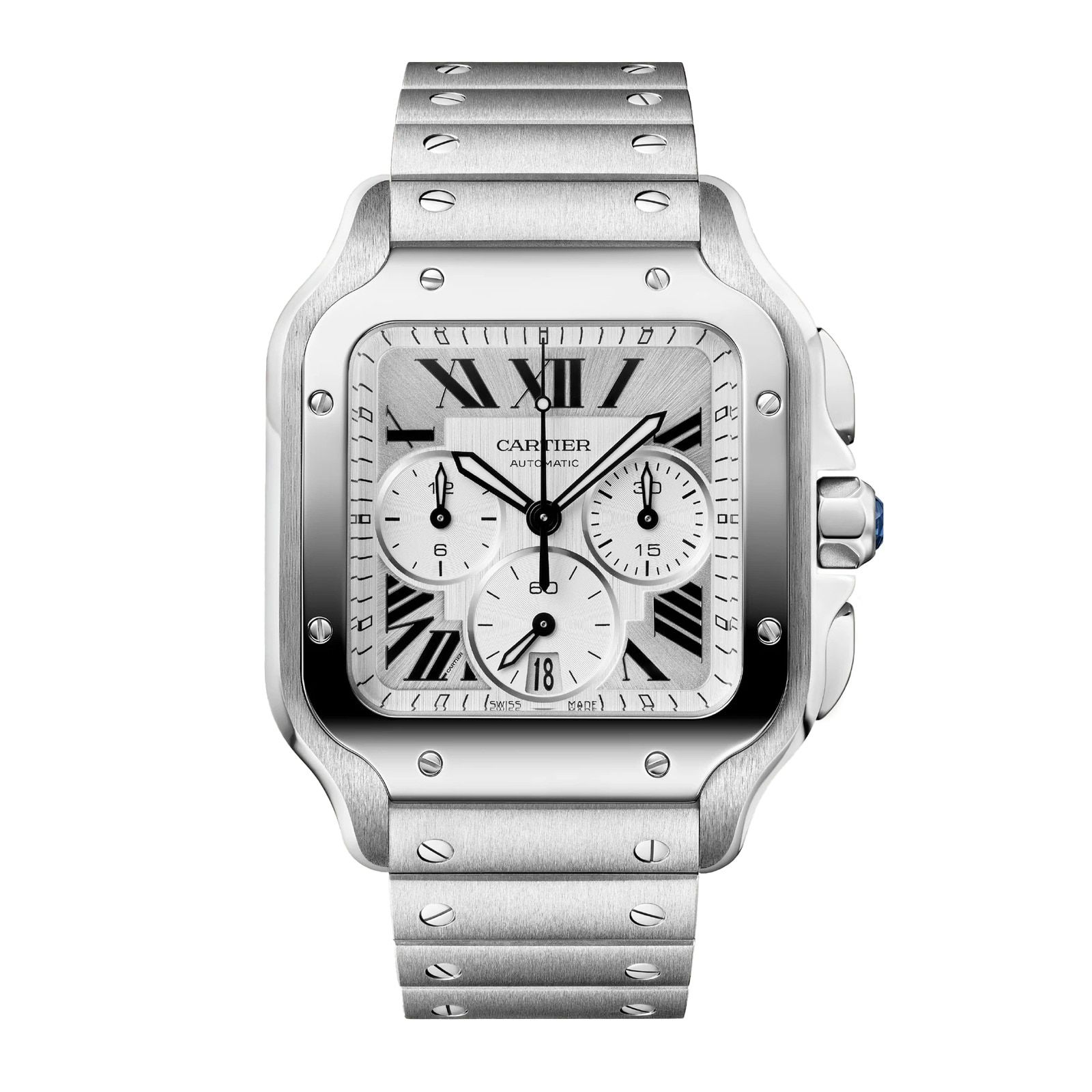 Santos watch, large model, Manufacture chronograph mechanical movement with automatic winding